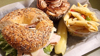 Beagle Bagle bagel pasta salad and cupcake