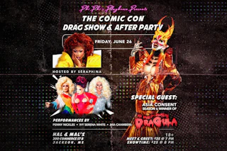 Comic Con Drag show and after party event flyer