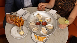 Elvies oysters fries and drinks overhead