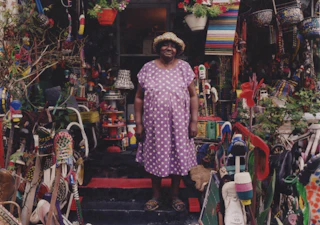 Mrs L V Hull with Purple Polka Dot Dress